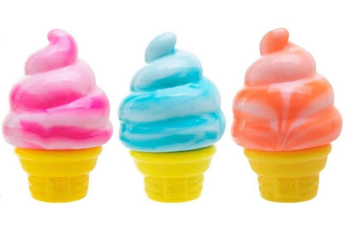 NeeDoh Nice Cream Ice Cream Cone Squishy Fidget Toy 3x Lot Orange/Pink/Blue